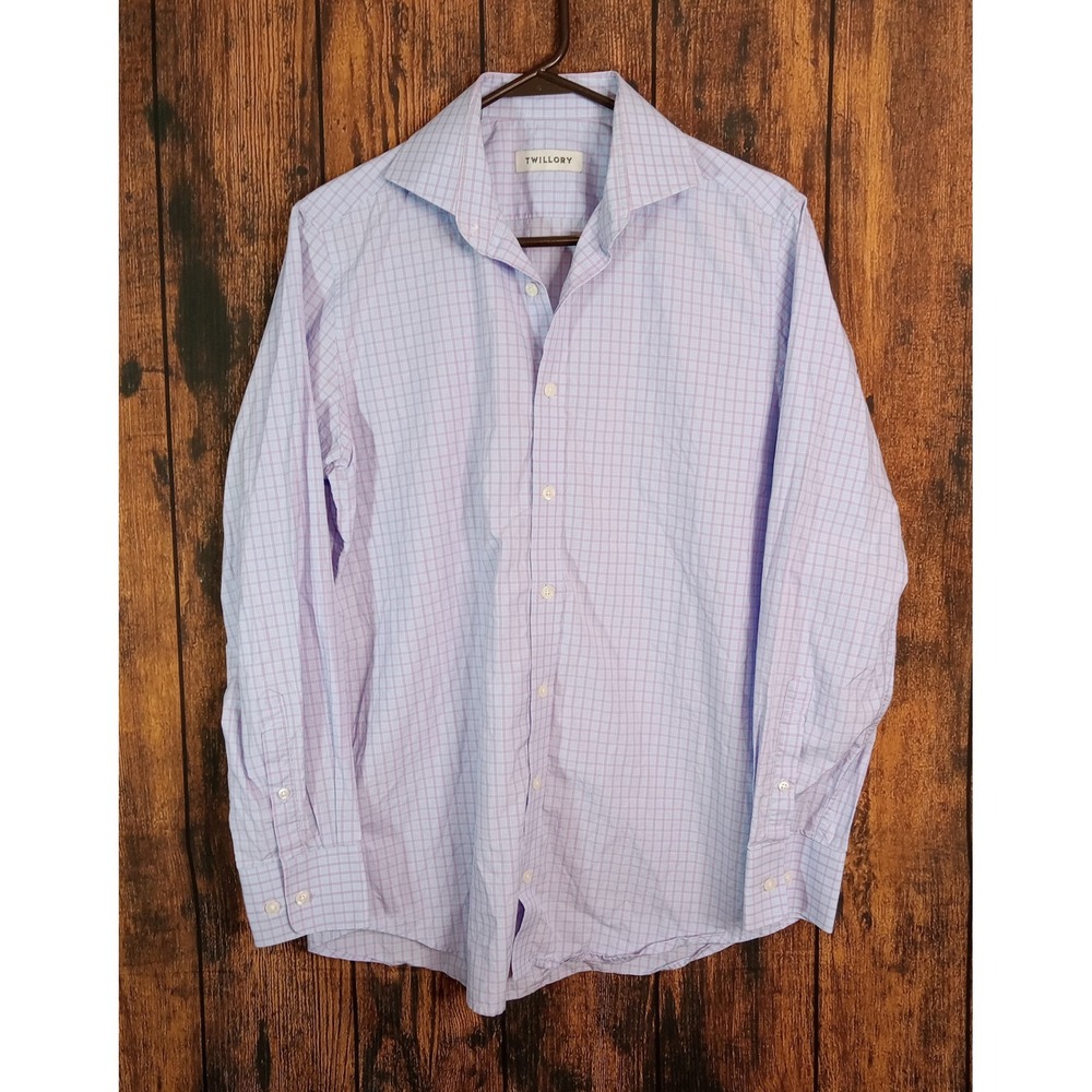 Twillory Mens Tailored Fit Dress Shirt 15.5 32/33 Blue Purple Check Cotton‎